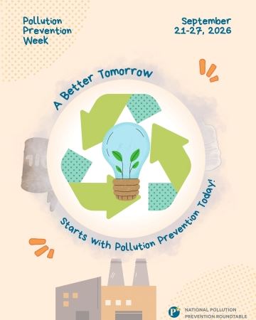 Pollution Prevention Week with recycling arrows and lightbulb talking about a brighter future